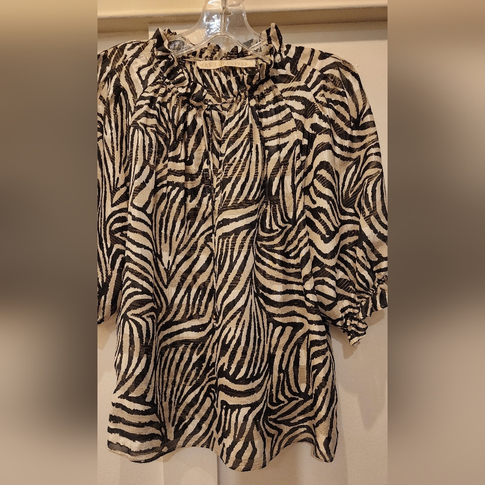 Marie Oliver Zebra Print Metallic Blouse – Size S